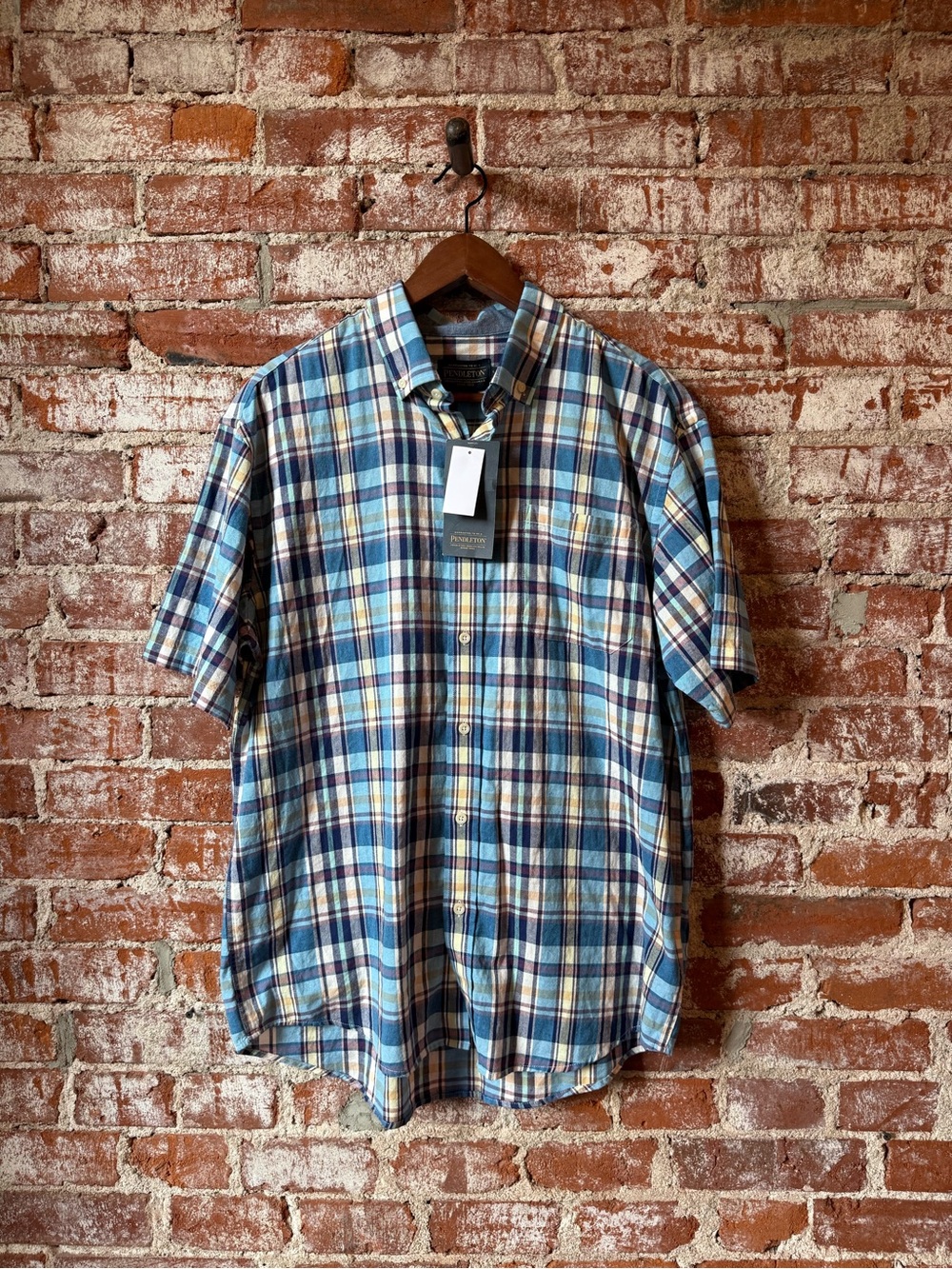 Pendleton Blue and Cream Plaid Short-Sleeve Button-Down Shirt